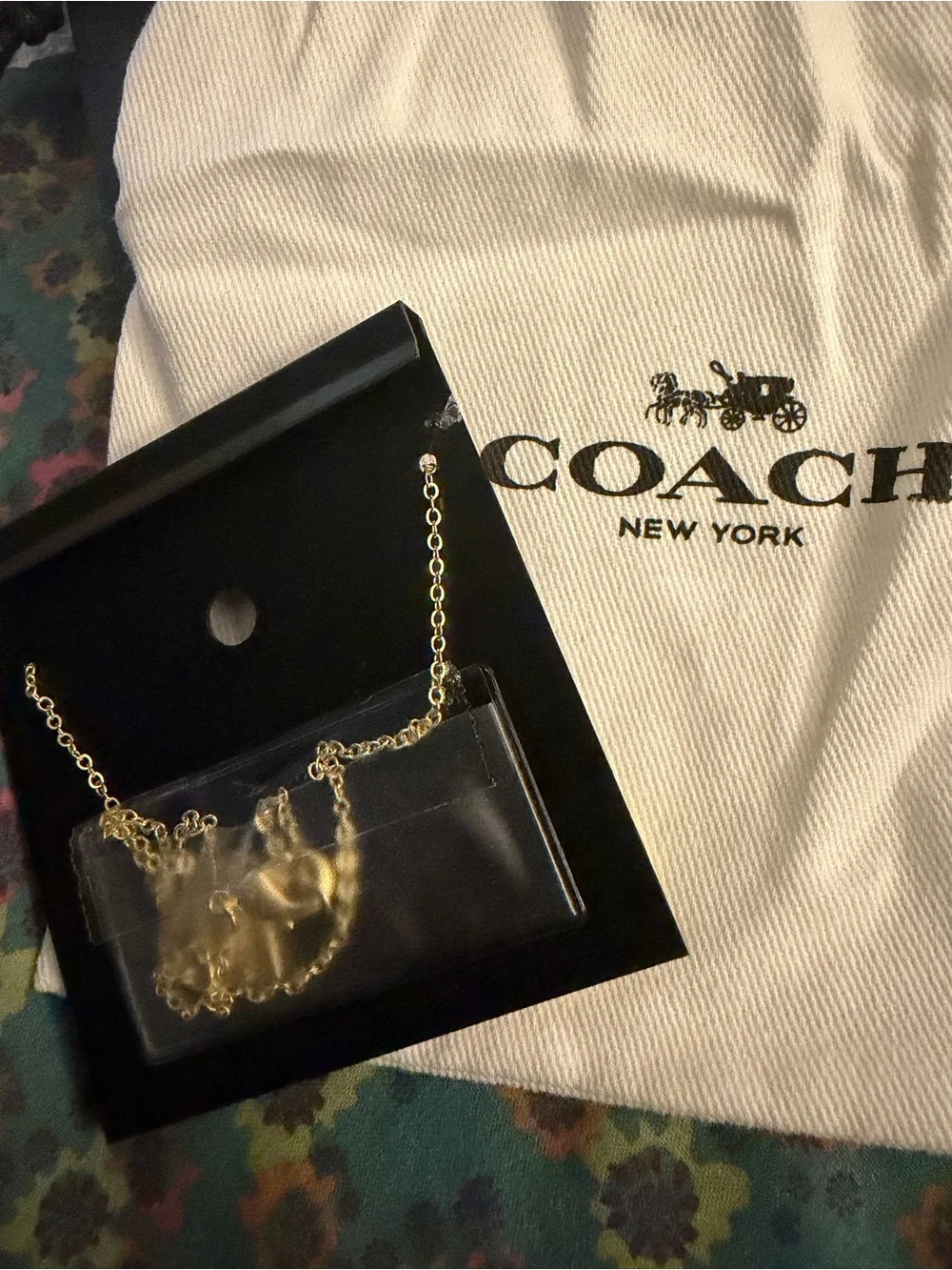 COACH Gold-Tone Yellow and Green Enamel Ring Pendant Necklace